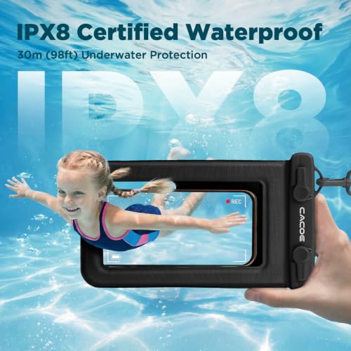 CACOE Floatable Waterproof Phone Pouch 2 Pack Up to 9.0", Black+White | Floatable, IPX8 Waterproof Phone Case,Adjustable Lanyard,Dry Bags for Beach/Cruise/Travel/Camping/Kayak/Vacation Essentials - color: Black+White#1, size: Up to 9.0"-Floatable