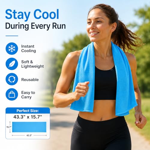 Large Cooling Towel for Neck and Face, 43.3 x 15.7 in, Sky Blue - color: Sky-blue