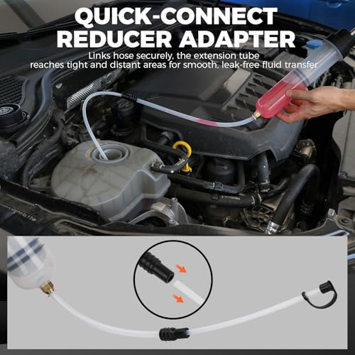 HORUSDY 200cc Fluid Extractor Syringe Oil Pump, Fluid Evacuator with 23" Flexible Hose, 12" Fine & Coarse Hoses, for Automotive, Motorcycle, Marine & Equipment Maintenance (9PCS) - size: 200ML with Hose