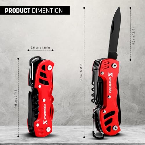 16 In 1 Multi tool Pocket Knife multitool Military Grade Steel: Swiss Style | Multi Functional Small Folding Knife with Keychain, Easy to Carry, Wine/Bottle opener , scissors , saw screwdrivers - Red - color: Red