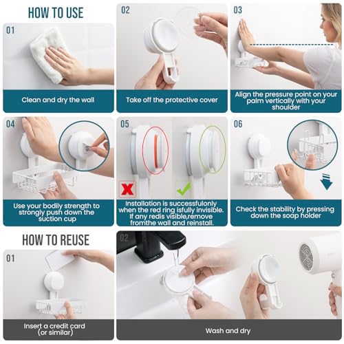 TAILI Soap Dish for Shower, Bar Soap Holder,Suction Visible Indicator,White | Soap Holder Shower, Soap Bar Holder for Shower Wall, Removable Bathroom Sponge Holder, Soap Dish with Suction Cups - color: Light White