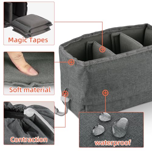 Koolertron Waterproof DSLR Camera Bag with Removable Insert, Adjustable Compartments, Fits in Camera Bags - Protective Case for DSLR/SLR Cameras & Accessories - color: Gray Green