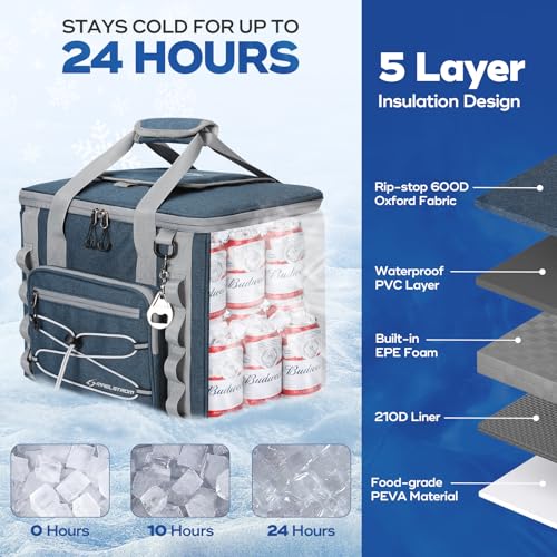 Maelstrom 30/40 Can Soft Cooler Bag, Leakproof Insulated Ice Chest | 24h Cold (With Ice), 5-Layer Insulation, Multi-Pockets ,Lightweight,Perfect For Camping, Beach, Hiking, Kayaking, Road Trips - color: 6.Blue with lid, size: 30 Can