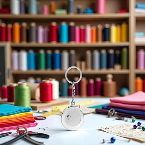 2M Silver Tape Measure Keychains Stainless Steel Tape Measure Tape Measure Keychains Functional Mini Retractable Measuring Tape Keychains for Fabric Cloth Measure Linear Measurement