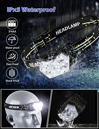 2000 Lumen 9 LED Headlamp 2 Pack, Ultra Bright Head Lamp with 6 Modes, IPX5 Waterproof Head Light, Lightweight Head Flashlight for Running Night-Walking Camping, 6 AAA Batteries Included - color: AAA, size: 2-Pack