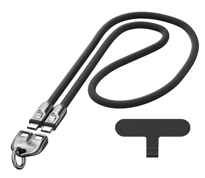 2-in-1 Mobile Phone Lanyard Multi Charger Cable 240W 5A Type C USB Keychain Fast Charging Universal PD for Apple iPhone Lightning Android QC Data Cell 2in1 (1.2m) - size: 1.2m
