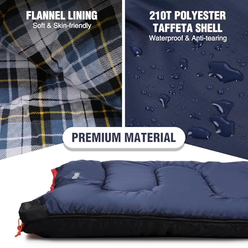 REDCAMP Cotton Flannel Sleeping Bag for Camping Backpacking, Adults Cold Weather Envelope Sleeping Bags with 2/3/4/6lbs Filling - color: Widened Navy Blue With 4lbs Filling