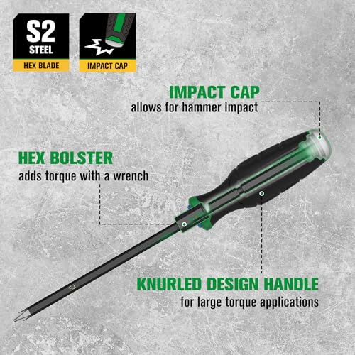 SK 2-Piece Screwdriver Set Heavy Duty, Demolition Screwdriver, S2 Steel | Magnetic Slotted/Phillips Tips, Strike-cap Design for High-impact, Hex Bolster, SureGrip Handle - size: 2PC