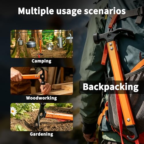 Carbon Steel Aluminum Camping Hammer, 12" Small Lightweight Three-in-One Functional Tent Stake Hammer for Hiking Kit Orange - color: Orange