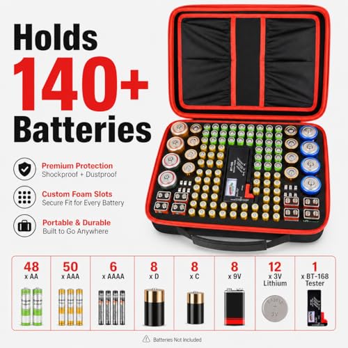 Comecase Battery Organizer Case for 140+ Batteries with Tester - size: 140+batteries