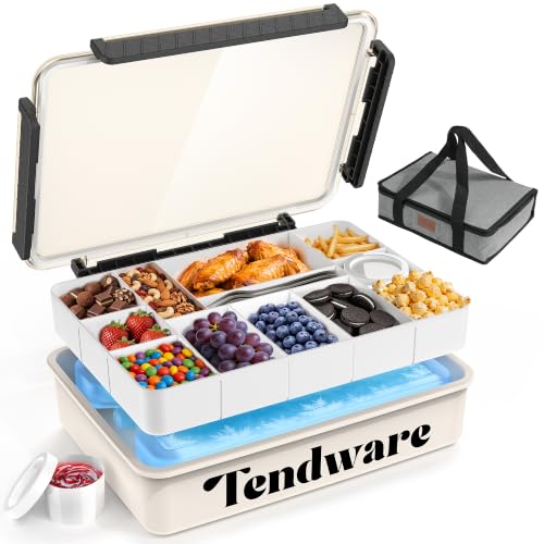 Chilled Snackle Box Container with Ice Pack, Divided Tray with Clear Lid & Bag, 8+Hrs Cooling, Beach Road Trip Essential for Family, Travel Snack Container for Picnic Camping Tailgate, Gifts for Women - color: Transparent & Cream