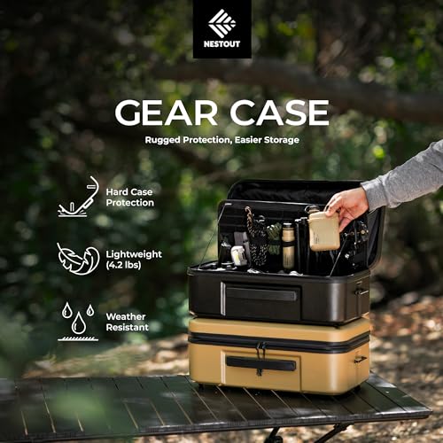 ELECOM NESTOUT Gear Storage Case, Lightweight Hard Shell Organizer, Water-Resistant, Stackable Organizer with Padded Dividers, Fits Cameras & Accessories Travel Outdoor Tech Accessories - color: Beige