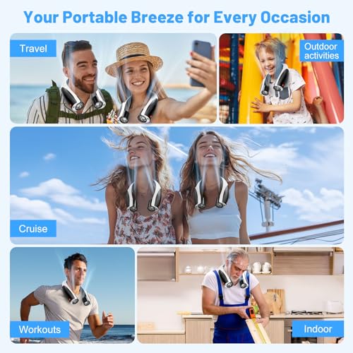 Portable Neck Fan with 6 Powerful Speeds, 8000mAh Battery Rechargeable Fan - color: Black-White
