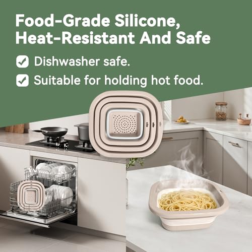 Collapsible Colander and Sink Basin Set - 2 in 1 Collapsible Colander Strainer with Collapsible Wash Basin for Kitchen, RV Camping, Foldable Fruit Vegetable Washing Basket, 4 QT, Pink - color: Pink, size: M-4QT