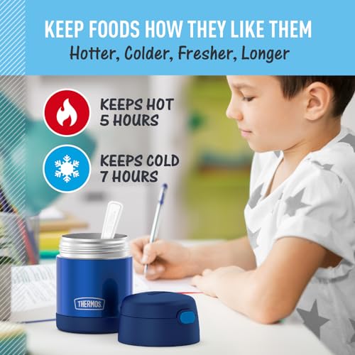 THERMOS FUNTAINER Kids Food Jar with Spoon, 10oz, Navy - color: Navy, size: 10 Ounce