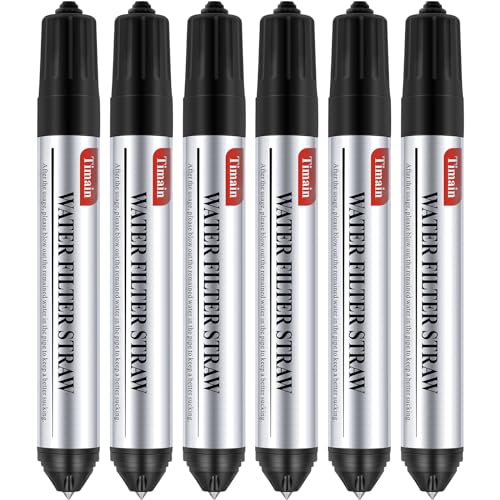 Timain 6 Pack Mini Water Filter Straws,Water Purifier Survival for Emergency Preparedness,Break Glass,Travel,Camping, Hiking,Fishing,Hunting (6)