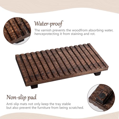 Bathroom Tray Rustic Farmhouse Decor Wood Stand, 11" * 5.5" Dark Brown | Waterproof, Lightweight, Easy Clean, Wood Riser Kitchen soap holder Accessories for Office Desk, Vanity, Counter, Sink - color: Drak Brown, size: 11" x 5.5" x 1.6"