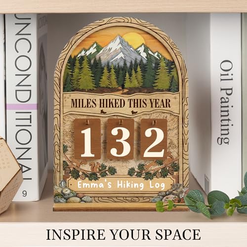 Hiking Gifts for Women Men, Gifts For Hikers, Miles Hiked This Year Tracker | Wooden, Personalized, 7x5 inches, Custom Hiking Log Counter, Unique Hiking Essentials, Cool National Park Gifts