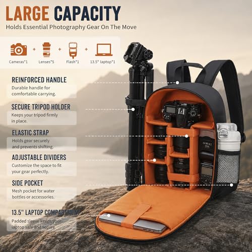 Camera Backpack for Photographers, Professional DSLR Camera Bag - color: Orange, size: Standard