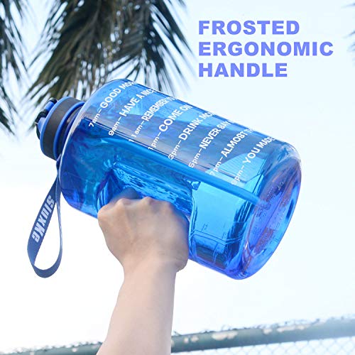 SLUXKE 1 Gallon Motivational Sports Water Bottle with Time Marker, BPA Free 128oz Leak Proof Jug, Black, Plastic, 128 ounces, Fitness, Sports, Outdoor Activities - color: Blue
