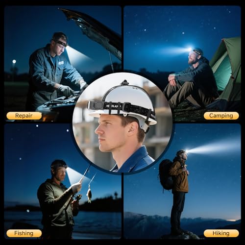 ATDOALL Rechargeable LED Headlamp, Lightweight Head Lamps for Adult Camping | Super Bright Headlight with White Warm Red Light, Motion Sensor, 5 Modes, 90° Adjustable, Waterproof for Hiking, Running - size: 1 Pack