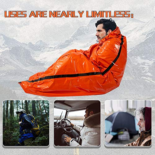 Emergency Sleeping Bag Survival Bivy Sack Use as Emergency Blanket Lightweight Survival Gear for Outdoor Hiking Camping Keep Warm After Earthquakes, Hurricanes and Other disasters - color: Orange Set