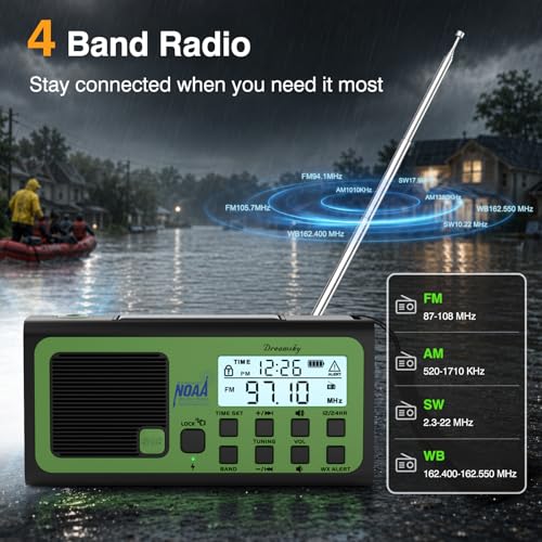 DreamSky Hand Crank Emergency Weather Radio NOAA Alert with Solar Powered - color: Green