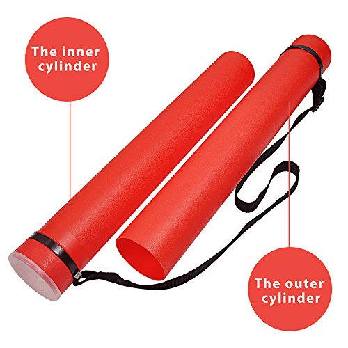 DEWEL Document Tube,Plastic Expanding Poster/Art/Document Storage Tube 24.5 to 40 inches Adjustable with Carrying Strap Waterproof and Light-Resistance Telescoping Carrying Case (Red-Large Size) - color: Red (Round), size: Large