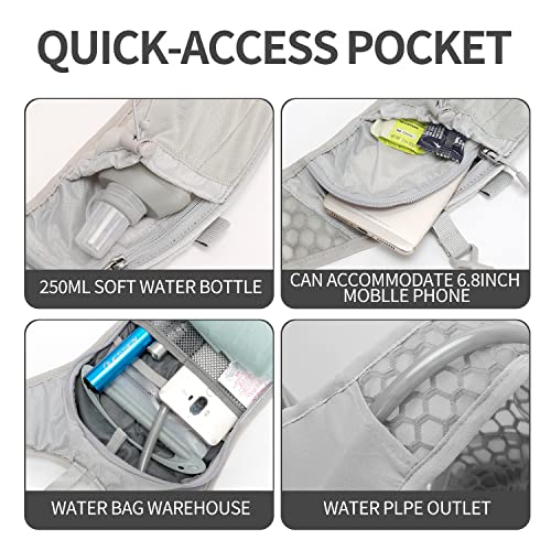 IX INOXTO Hydration Pack Backpack, Lightweight Water Backpack with 2L Hydration Bladder Daypack for Men Women,Running Hydration Vest for Trail Running Hiking Cycling Race Climbing - color: Grey white