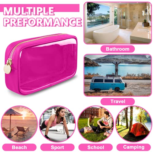 Clear Small Makeup Bag with Zipper, Nylon&PVC Cosmetic Travel Bag Preppy TSA Approved Toiletry Bag for Women Girls, Transparent Waterproof Makeup Pouches Cute Travel Bag for Purse(Small-Hot Pink) - color: Bubblegum-Clear, size: Small
