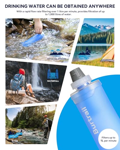 1.0L Collapsible Water Filter Bottle, BPA-Free Ultralight & Durable Squeeze Bottle with 42mm Filter Cap Cartridge, Filtered Water Bottle for Camping, Hiking, Backpacking, Survival & Travel - style: 1 Pack, 1 bottle & 1 hollow fiber filter caps