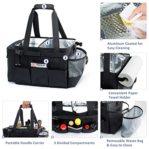 FREECOLSH Black Waterproof Caddy, 16" x 11" x 11", with Detachable Strap and Shoulder Pad for Carrying Utensils and Camping Supplies