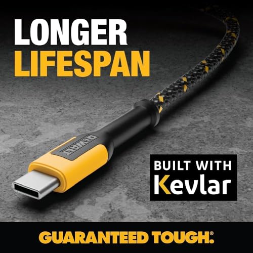 DEWALT Heavy Duty USB to USB C Cable, Jobsite Type C Cable, High Speed, 6ft | USBA to Type-C, Fast Charge USBC Fast Charging Cord for iPhone 17/16/15 Pro Max MacBook iPad Samsung Galaxy - size: 6 ft