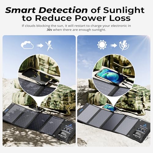 BigBlue 28W High-Efficiency Solar Panel Charger with Dual USB-C and USB-A | Solar Phone Charger for Camping, Backpacking, Folding Solar Panels for iPhone, iPad, Samsung Galaxy, Power Bank, GPS etc - color: Black