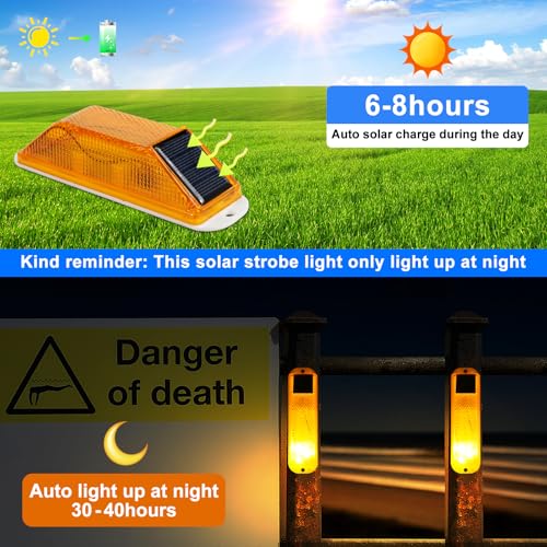 Aolyty Solar Warning Lights, Magnetic Base Beacon Light 4 Pack, Yellow | IP54 Waterproof Caution Light Auto On Off for Barricades, Construction Sites, Traffic Safety - color: Yellow