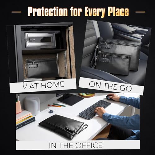Fireproof Document Bag Set with Lock, 2 Pcs Money Box for Cash & Passport, 6200°F Fire Proof Bag for Documents 14"x9.8" & 10.6" x 6.7", Fireproof Document Safe, Waterproof Money Bags Pouch with Zipper