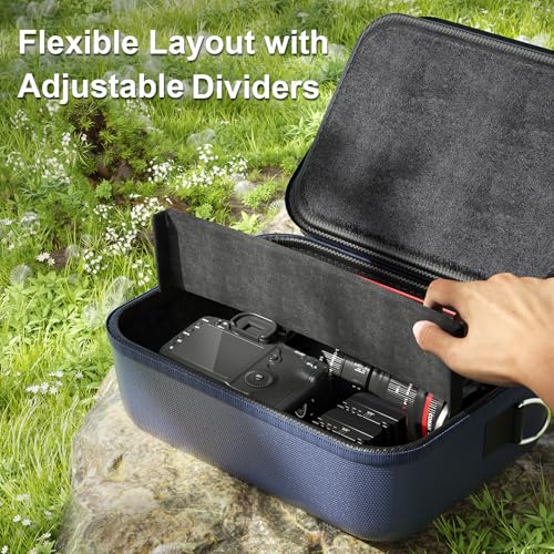 ProCase Hard Shell Camera Case for Canon Rebel T7 -Navy | Soft Padded Bag with 1 Shoulder Strap and 3 Adjustable Dividers for Digital Camera EOS R100/R50/DSLR/SLR/Nikon/Sony - color: Navy