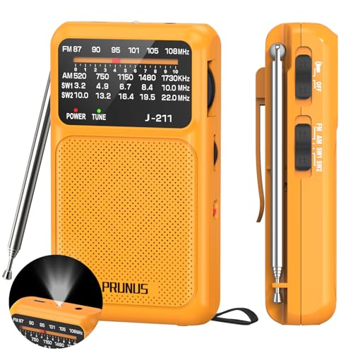 PRUNUS J211 Portable Radio AM FM, USB C Charging and AA Battery Operated - color: Orange