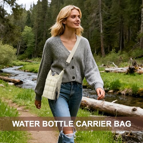 Water Bottle Holder with Adjustable Strap Bottle Sling Bag for Hiking - color: Beige