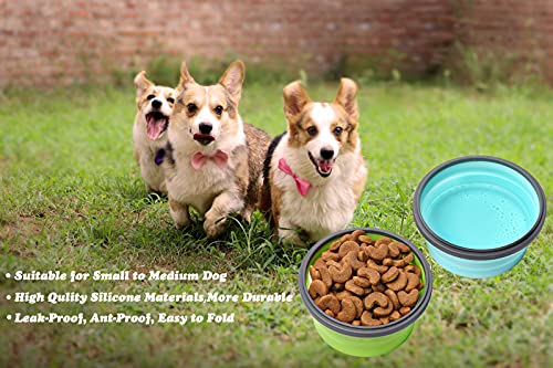 2 Pack Collapsible Silicone Travel Dog Bowls with Lids - Portable Pet Feeders, 17 oz 500ml - color: Blue / Green, size: Medium