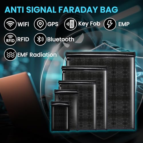 5 Pack Faraday Bags for Laptops & Tablet & Phones & Key Fob, Faraday Bag EMP Proof, Anti-Tracking Faraday Pouch for Electronics Waterproof & Fireproof