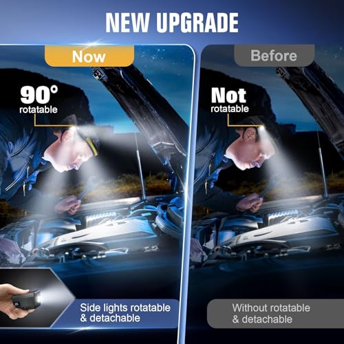 LED Headlamp Rechargeable 2PCS, 230° Wide Beam Headlight with Motion Sensor, 90° Rotation and Removable Head Lights for Forehead, 5Mode Head Lamp for Adults, Camping Essentials Gear for Hiking - size: 2 Pack