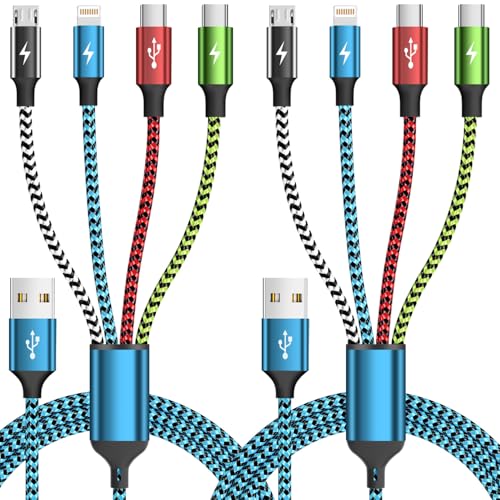 4 in 1 Charging Cable, Mulit Charging Cable for Multiple Devices, 2Pack 5FT | Dual Type C Potrs Charging Cords,USB C Port Date Transfer, Travel Phone Charger for iPhone Series/Galaxy/Tablets/PS - color: Red&Black