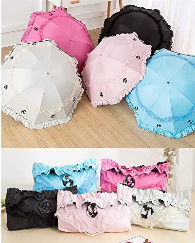 Honeystore Princess Lace Ultraviolet-Proof Folding Umbrella Anti-uv Dome Parasol - color: Fuchsia