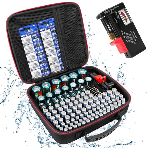 Battery Organizer Storage Case with Tester BT168, Hard Battery Daddy Storage Organizer Box Holds 148 Batteries AA AAA C D 9V Button Cell, Batteries Holder, Waterproof Batteriess Vault Box - size: 144+ Cell