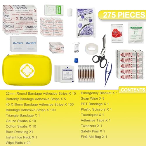 First Aid Kit Car Home Emergency Essential Kits - Yellow 277Pcs YIDERBO | Basic Hiking Supplies Survival Gear First Aid Set Camping Backpacking Sports - color: Yellow-277pcs