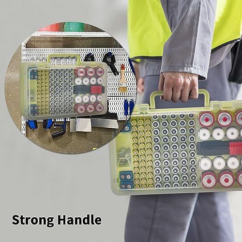 Battery Organizer Storage Case with Tester Checker. Batteries Holder Box Container for 120+ AA AAA 9V C D Lithium CR2025 CR1632 CR2032 Coin Cell Battery with Wall-Mounted Design -Green - color: Green