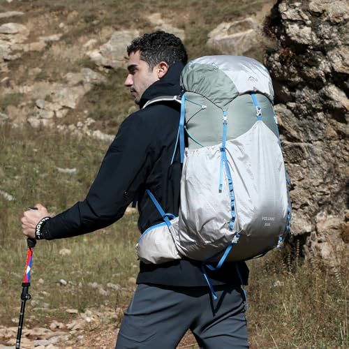 IX INOXTO 55L Internal Frame Waterproof Hiking Camping Backpack with 3L Water Bladder and Rain Cover, Large Lightweight Travel Daypack Rucksack for Climbing (Light Gray) - color: Light Gray