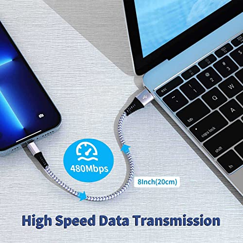 5 Pack Short Lightning Cable(8 Inch), [Apple MFi Certified] iPhone Fast Charging Cable,USB to Lightning High Speed Data Sync Nylon Braided Cord for iPhone 14/13/12/11/XR/X/8/7/6/iPad/Airpods/PowerBank - color: A TO L Silver 8IN