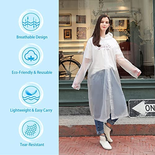Rain Ponchos for Adults Reusable, 2-5 Pack Raincoat for Women Men, Waterproof Rain Coat Gear with Hood Drawstring - color: White X5